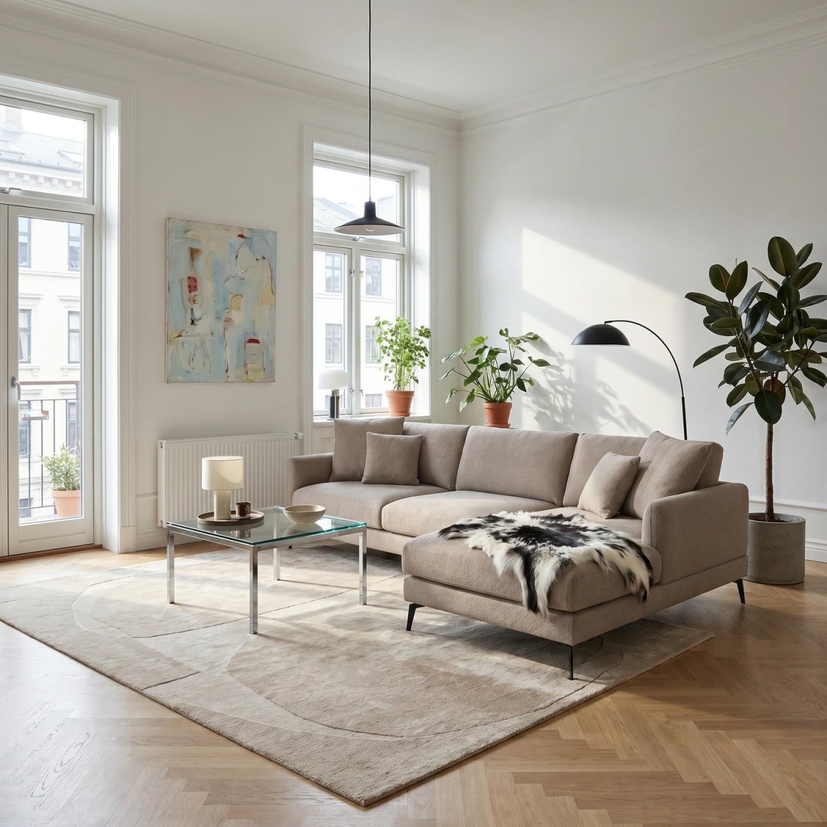 L-Form Ecksofa Rechts - Stoffbezug Beige