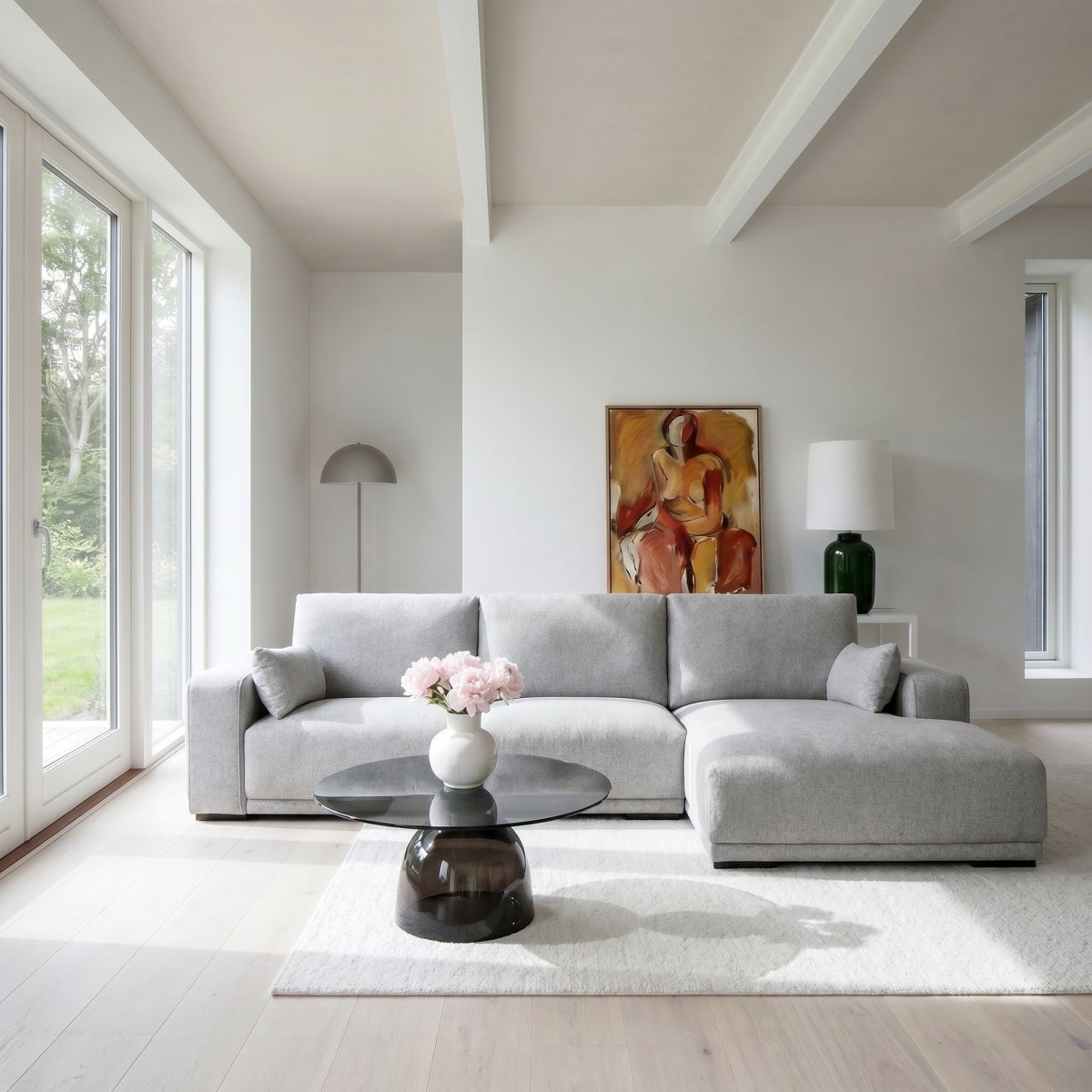 L-Form Ecksofa Rechts - Stoffbezug Grau