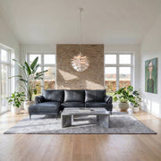 L-Form Ledersofa mit Ottomane Links - Echtleder Schwarz