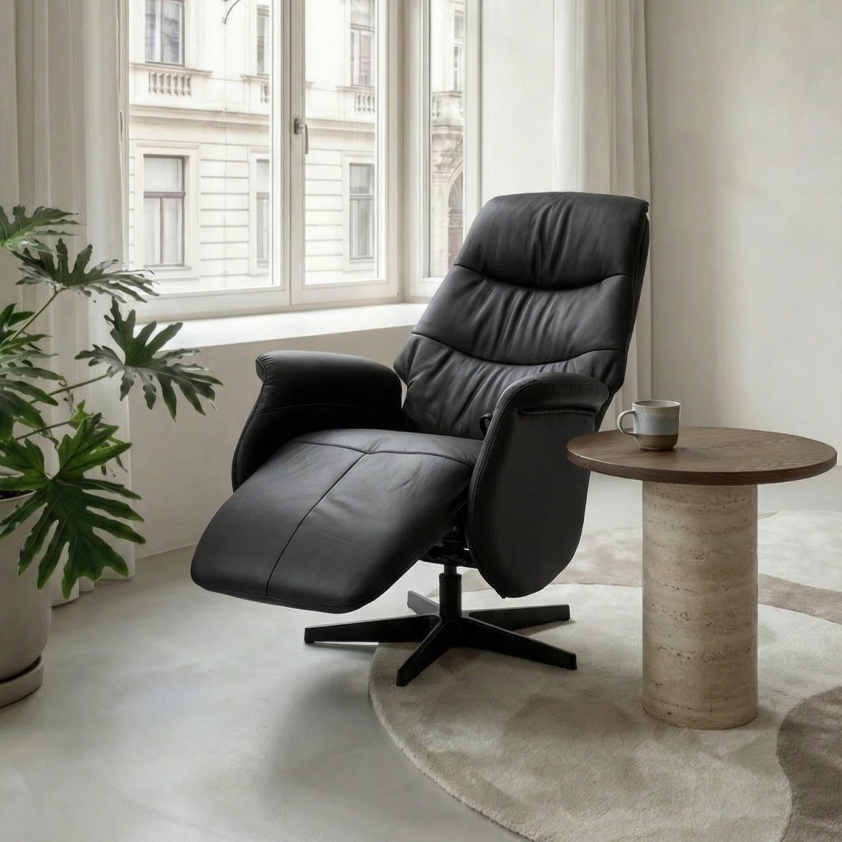 Manueller Relaxsessel - Echtleder/PVC Schwarz