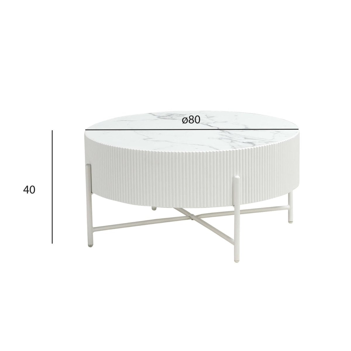 Couchtisch Rund ø80 cm - Milo in Marmoroptik Weiß | ibbedesign
