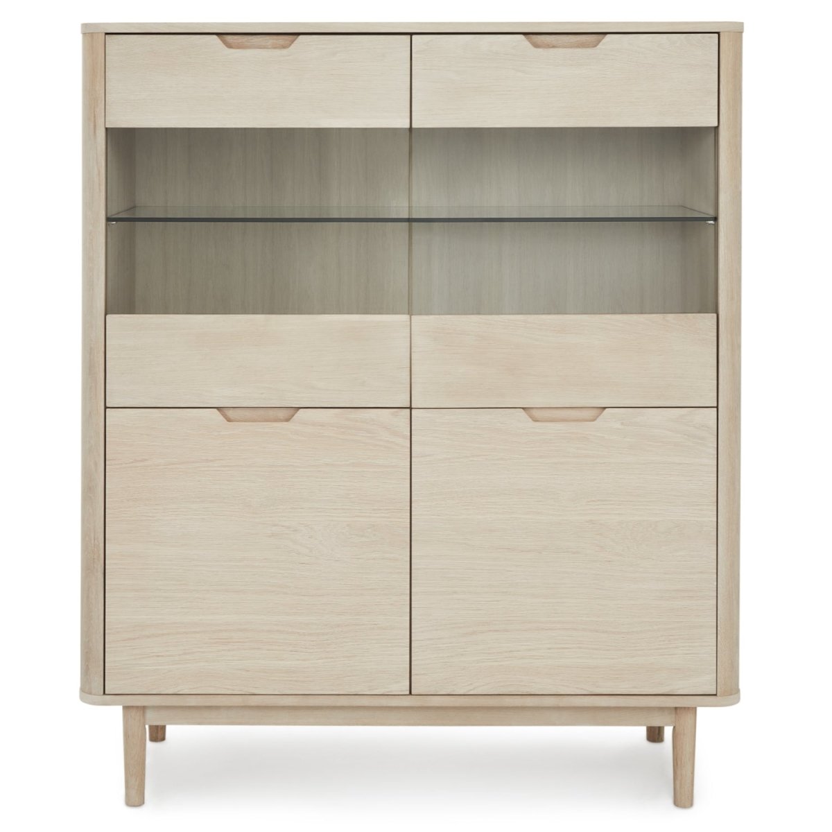 Highboard mit LED-Beleuchtung - 123 cm breit - Eiche bianco