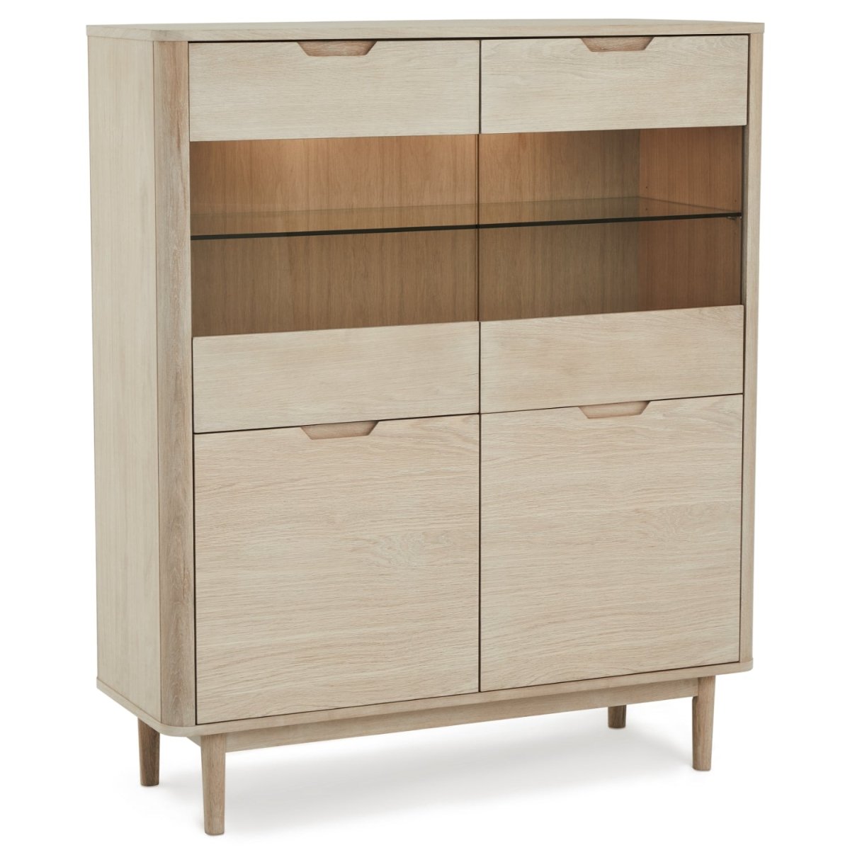 Highboard mit LED-Beleuchtung - 123 cm breit - Eiche bianco