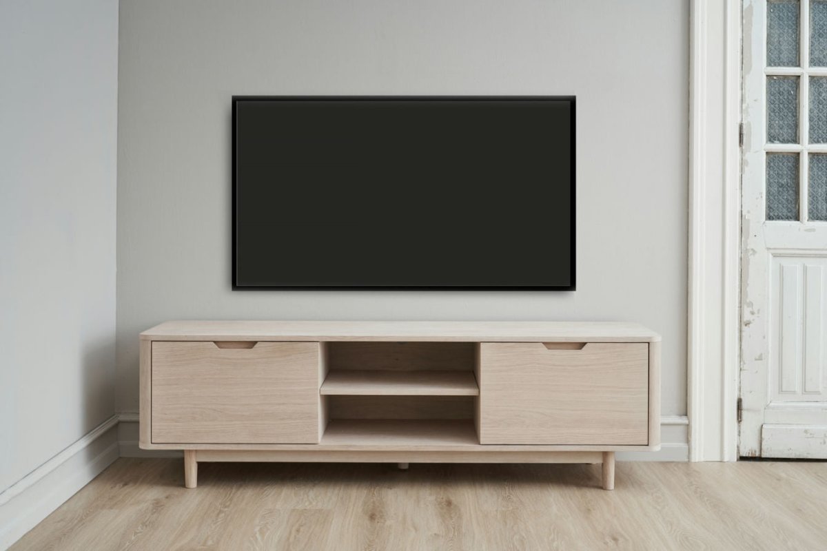 TV-Tisch mit 2 Türen - 180 cm breit - Eiche bianco