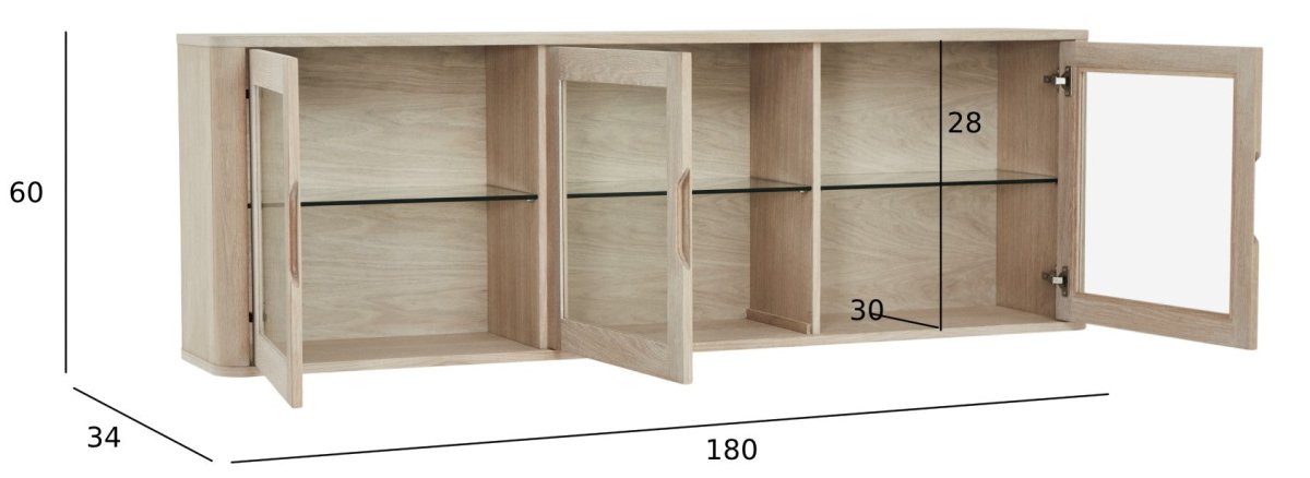 Wandschrank mit LED-Beleuchtung - 180 cm breit - Eiche bianco