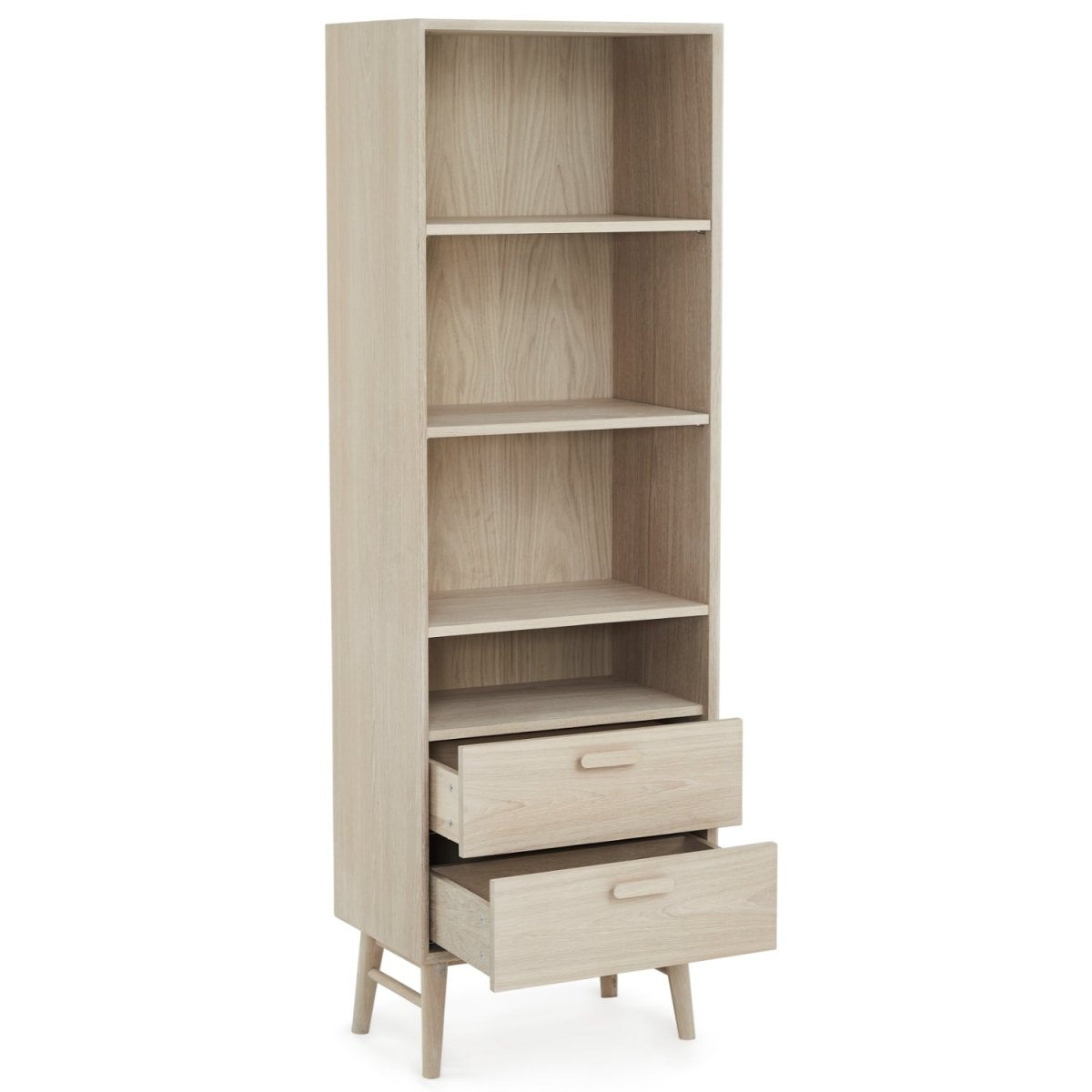 Bücherregal mit Schubladen - 60 cm breit - Eiche bianco