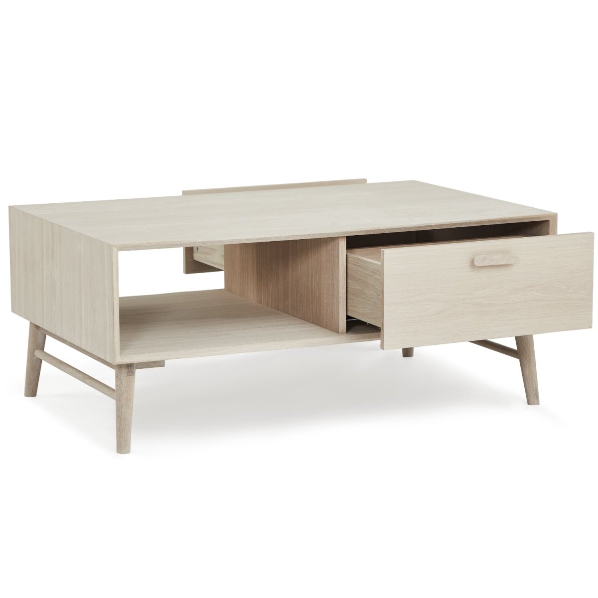 Couchtisch mit Stauraum Rechteckig 120x75 cm - Eiche Bianco