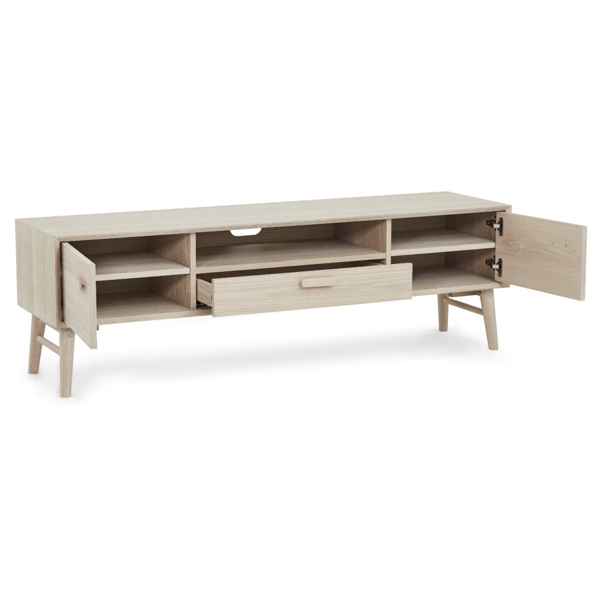 TV-Tisch mit 2 Türen - 160 cm breit - Eiche bianco