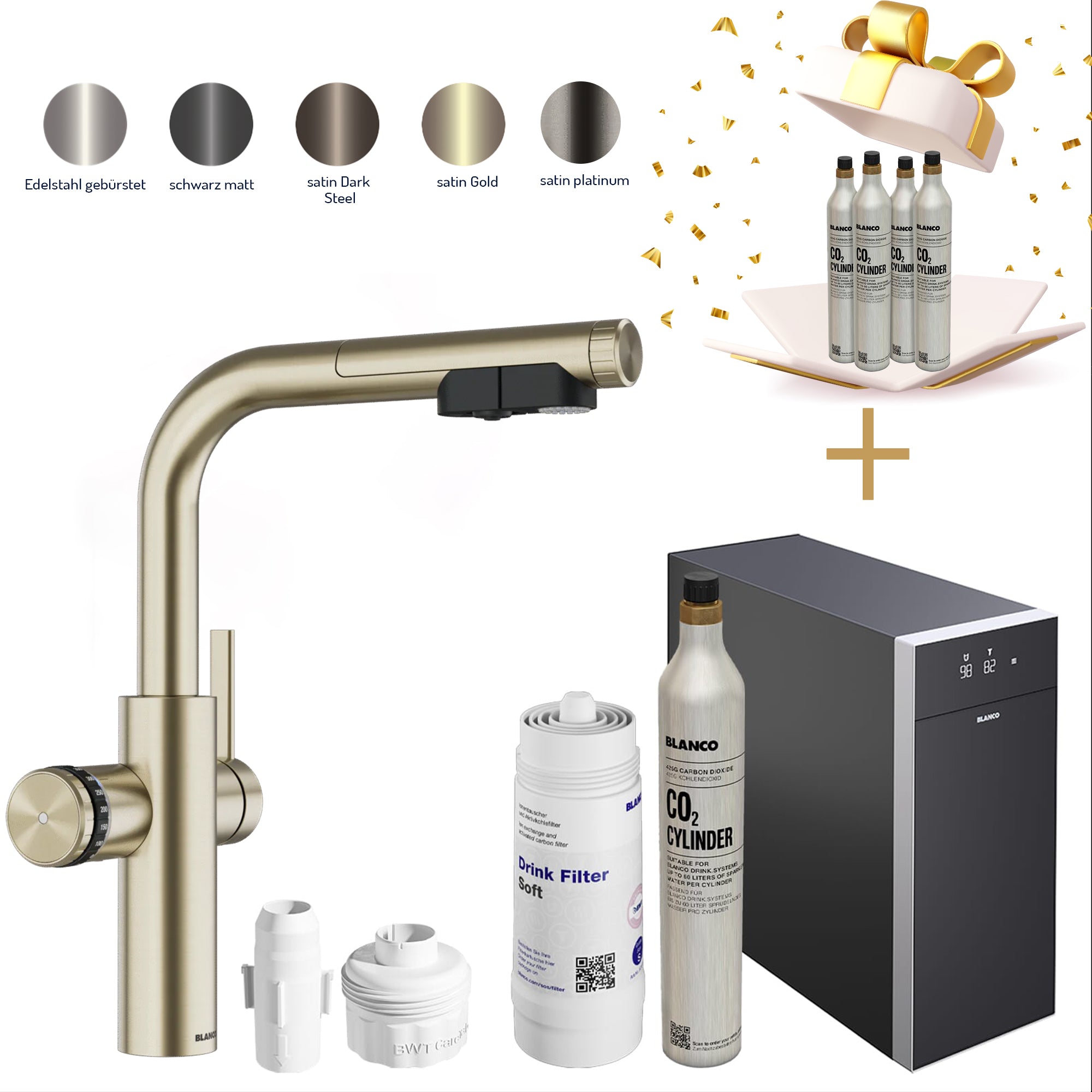 Blanco Set Trinkwasserarmatur | Choice Icona-L Kochendwasser-Küchenarmatur mit Filter- & Soda-Funktion