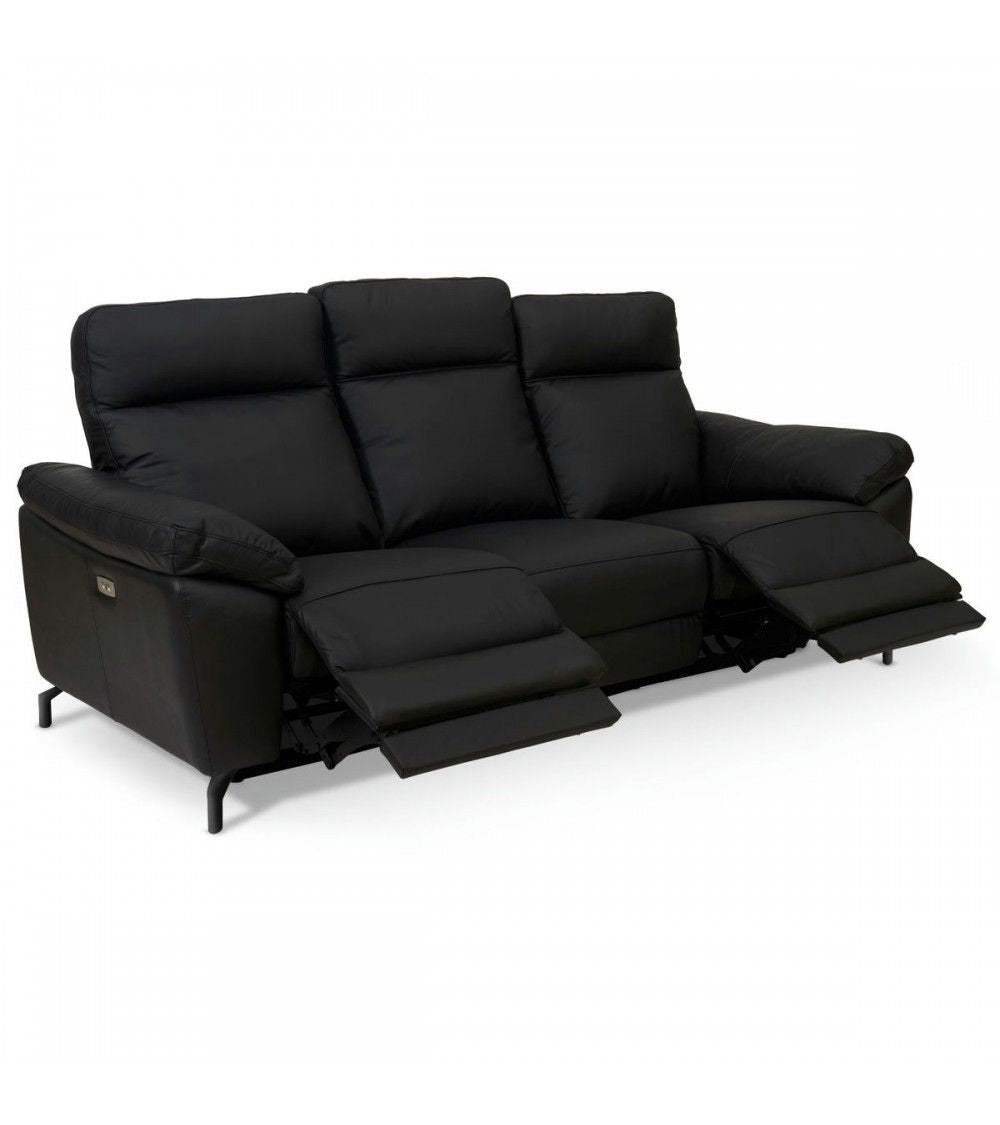 2-Sitzer Sofa - mit Elektrische Relaxfunktion, USB - Echtleder Schwarz