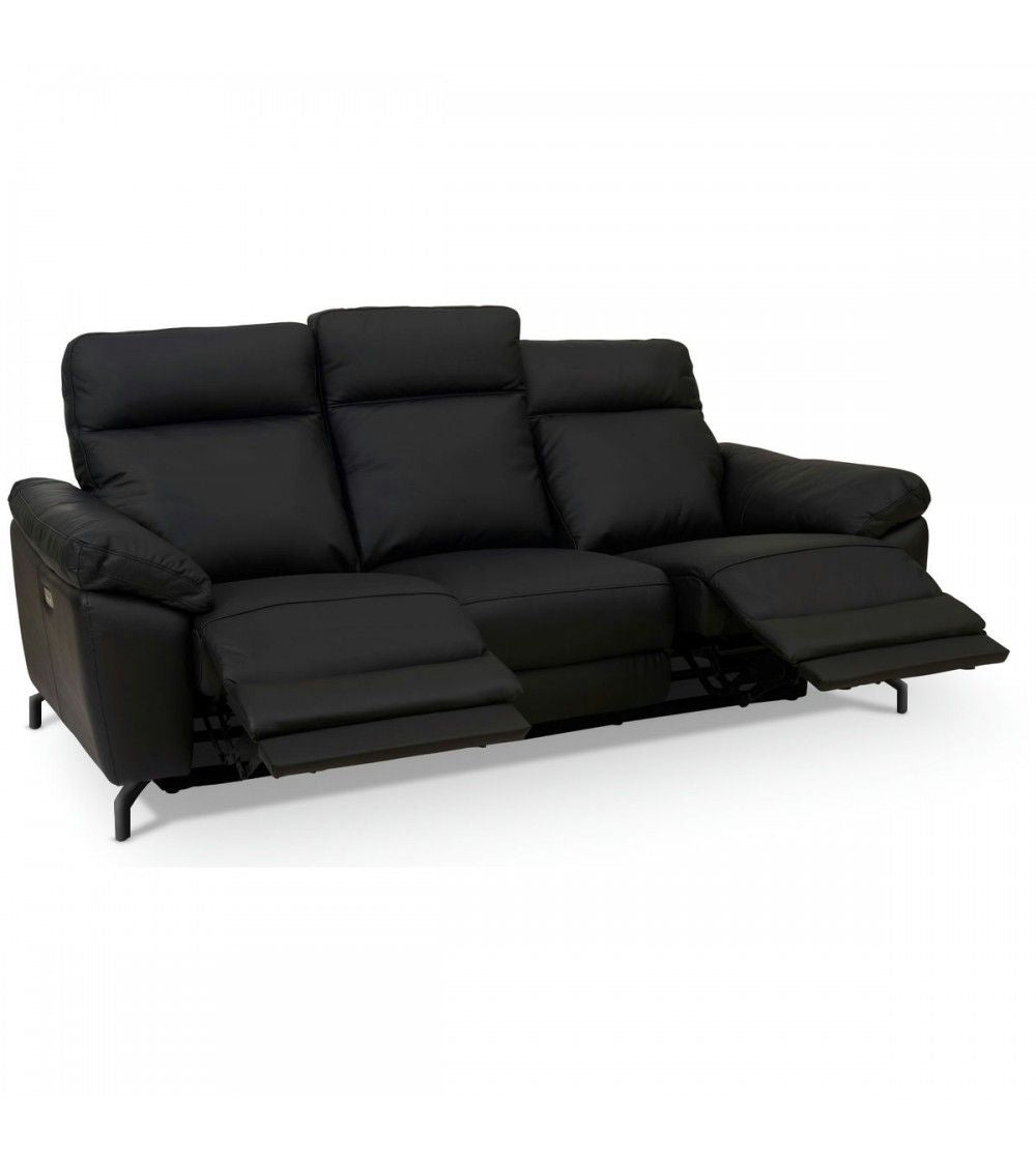 3-Sitzer Sofa - mit Elektrische Relaxfunktion, USB - Echtleder Schwarz