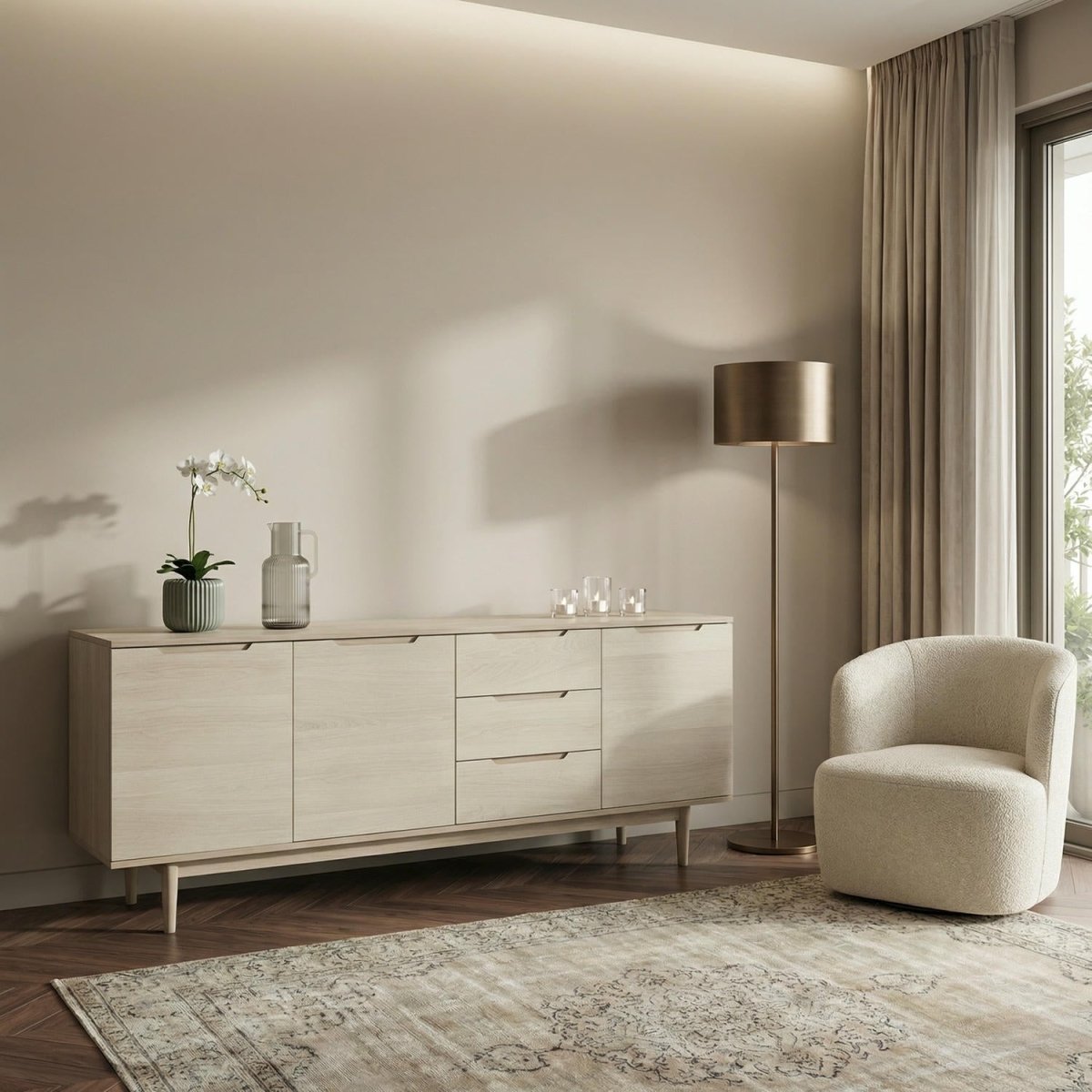 Sideboard mit 3 Türen - 213 cm breit - Eiche bianco