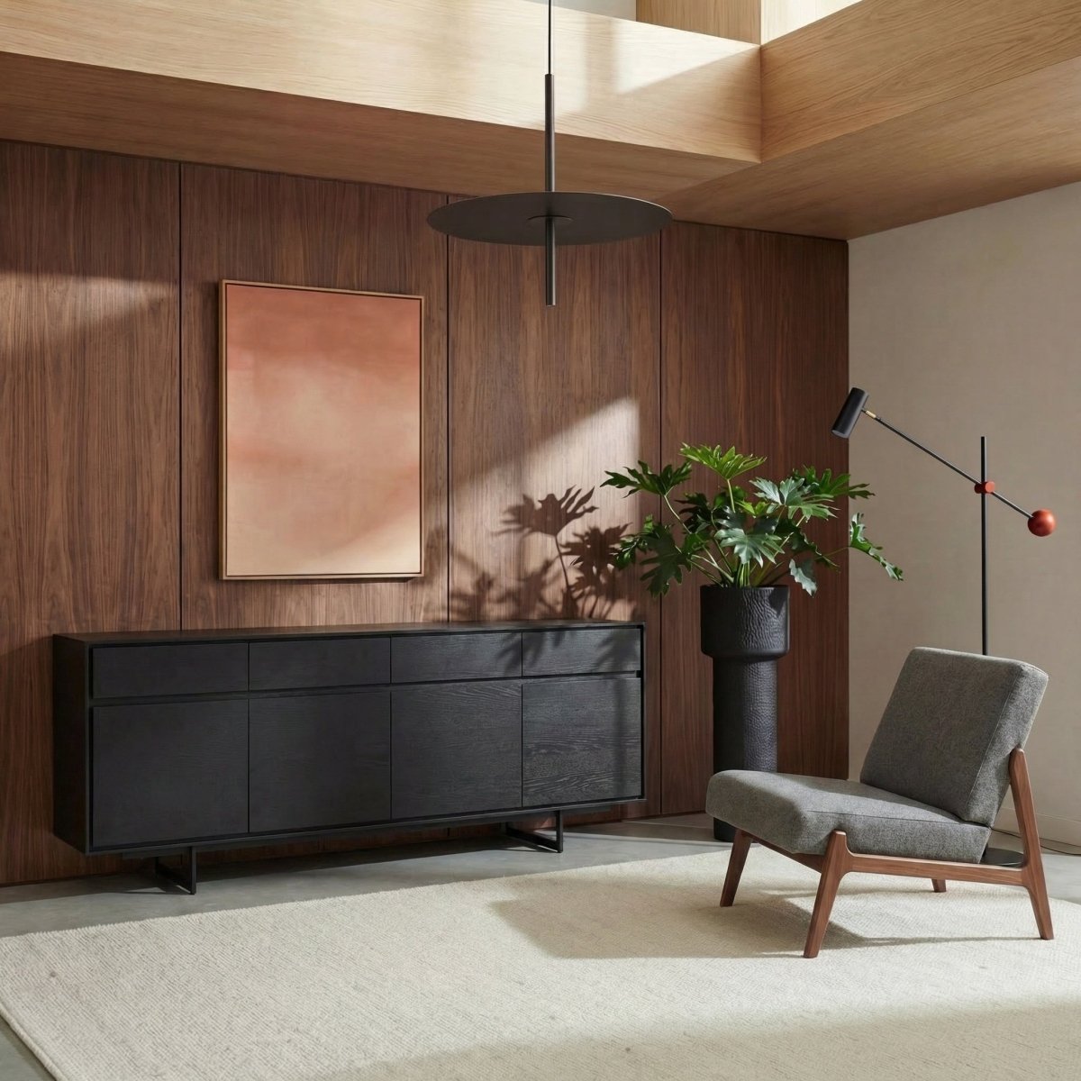 Sideboard mit 4 Türen - 205 cm breit - Schwarz