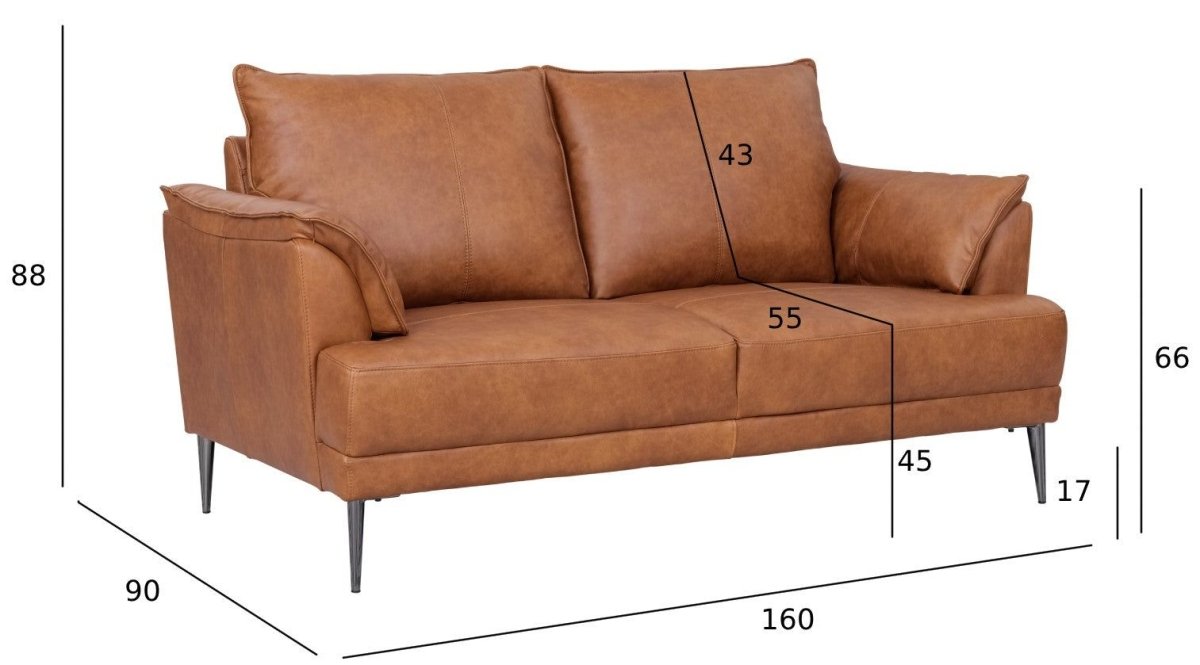 2-Sitzer Ledersofa - Echtleder Cognac Braun