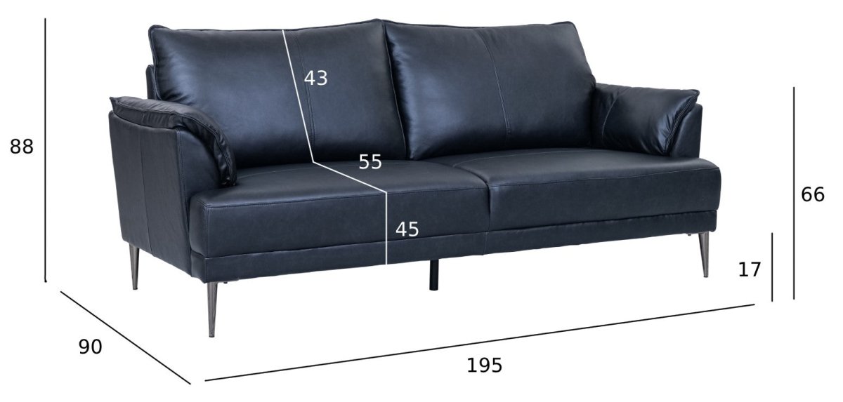 3-Sitzer Ledersofa - Echtleder Schwarz
