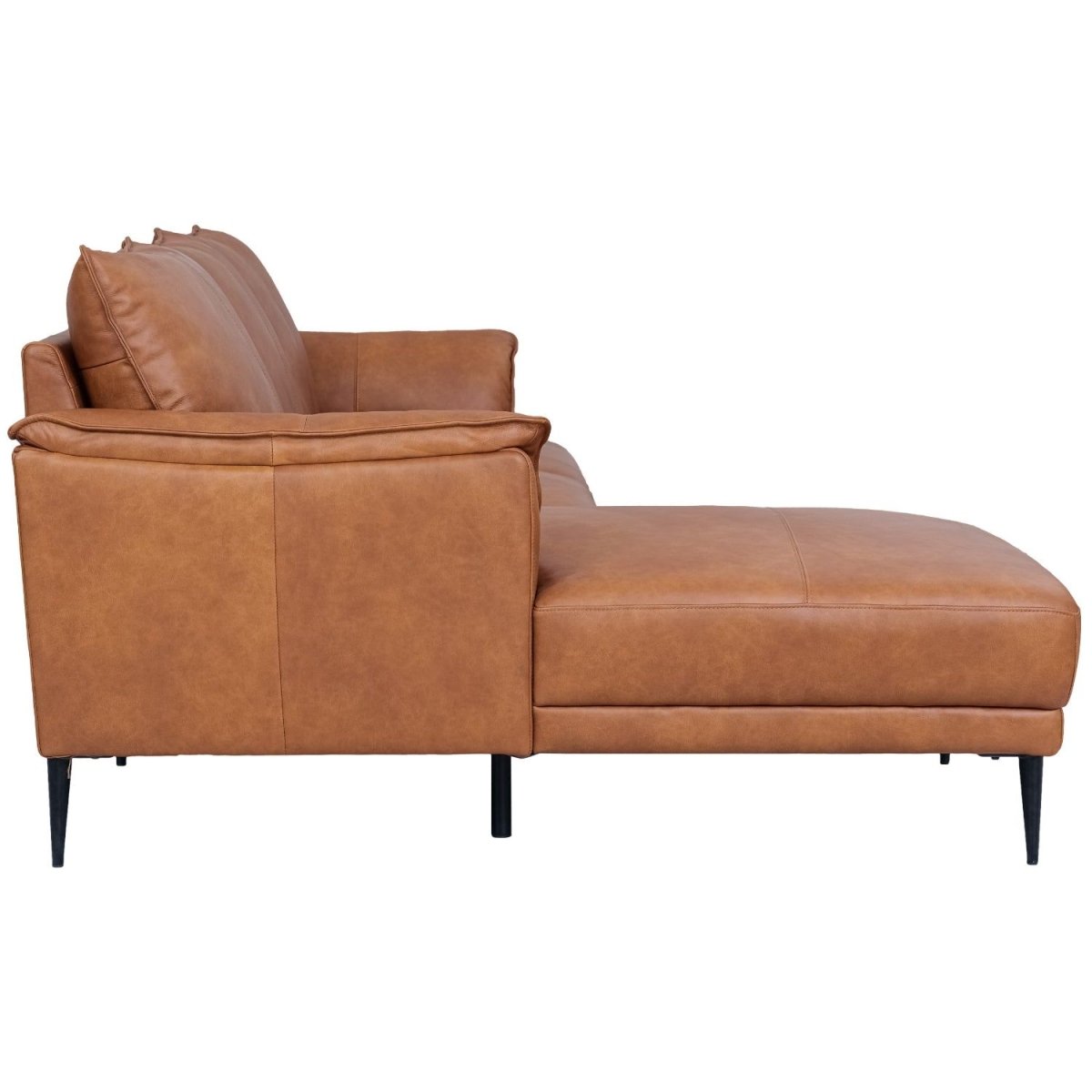 L-Form Ledersofa mit Ottomane Links - Echtleder Cognac Braun