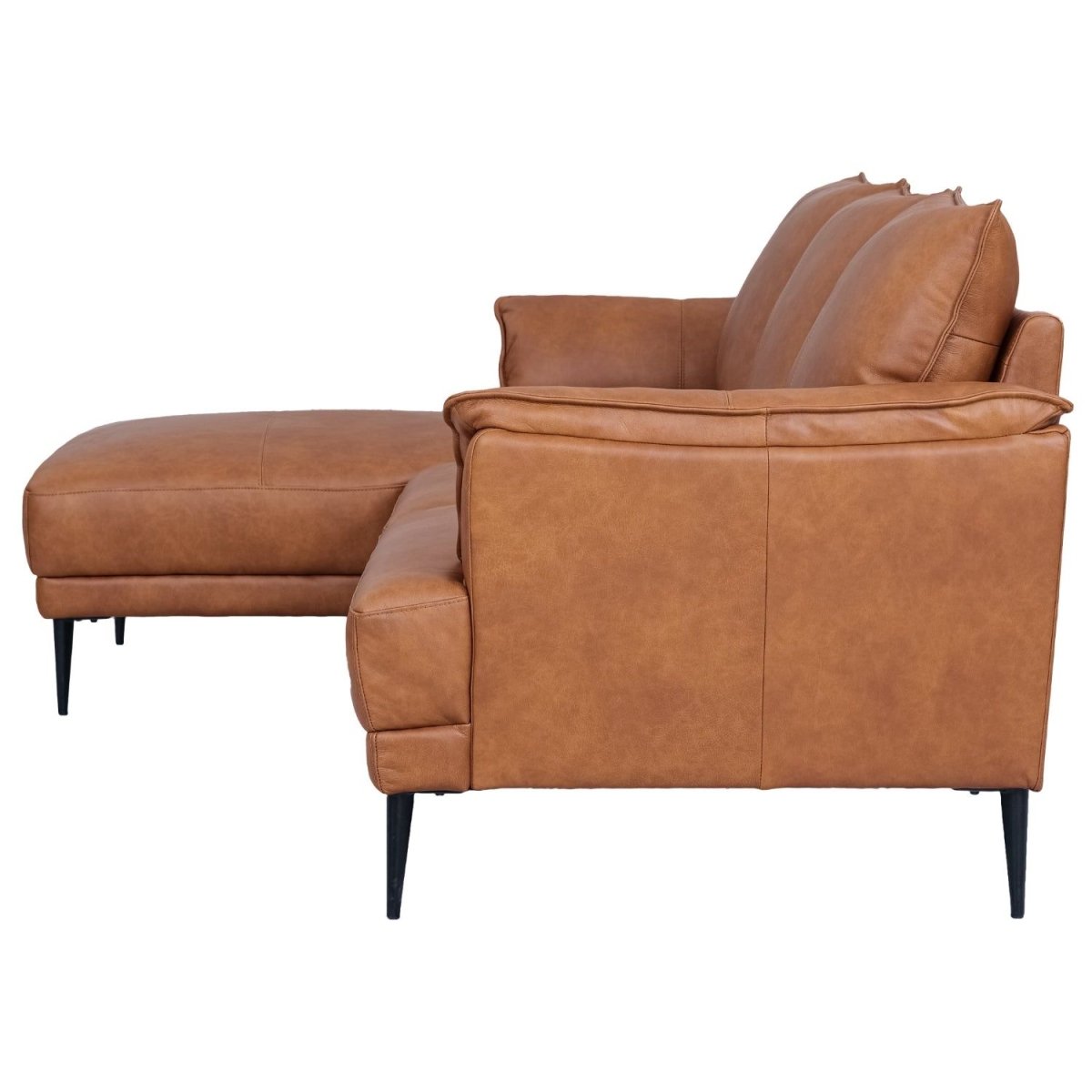 L-Form Ledersofa mit Ottomane Links - Echtleder Cognac Braun