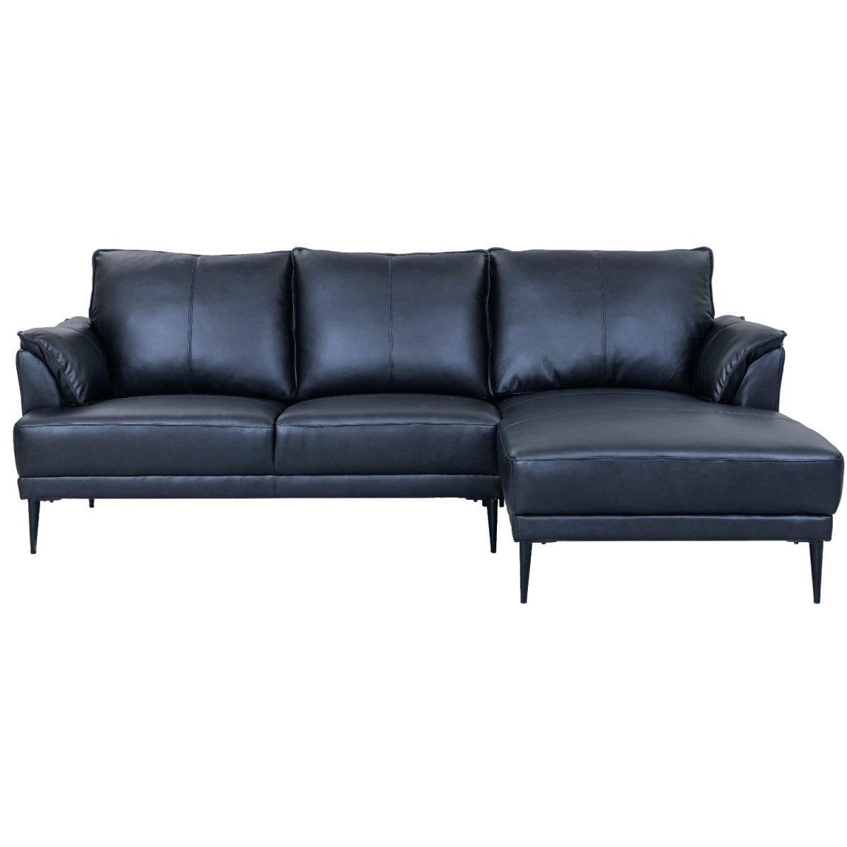 L-Form Ledersofa mit Ottomane Rechts - Echtleder Schwarz