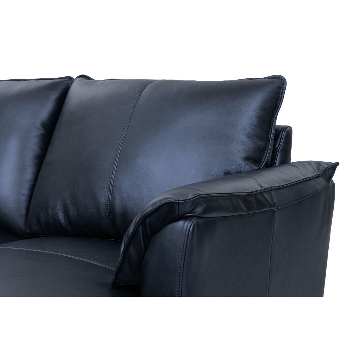 L-Form Ledersofa mit Ottomane Rechts - Echtleder Schwarz