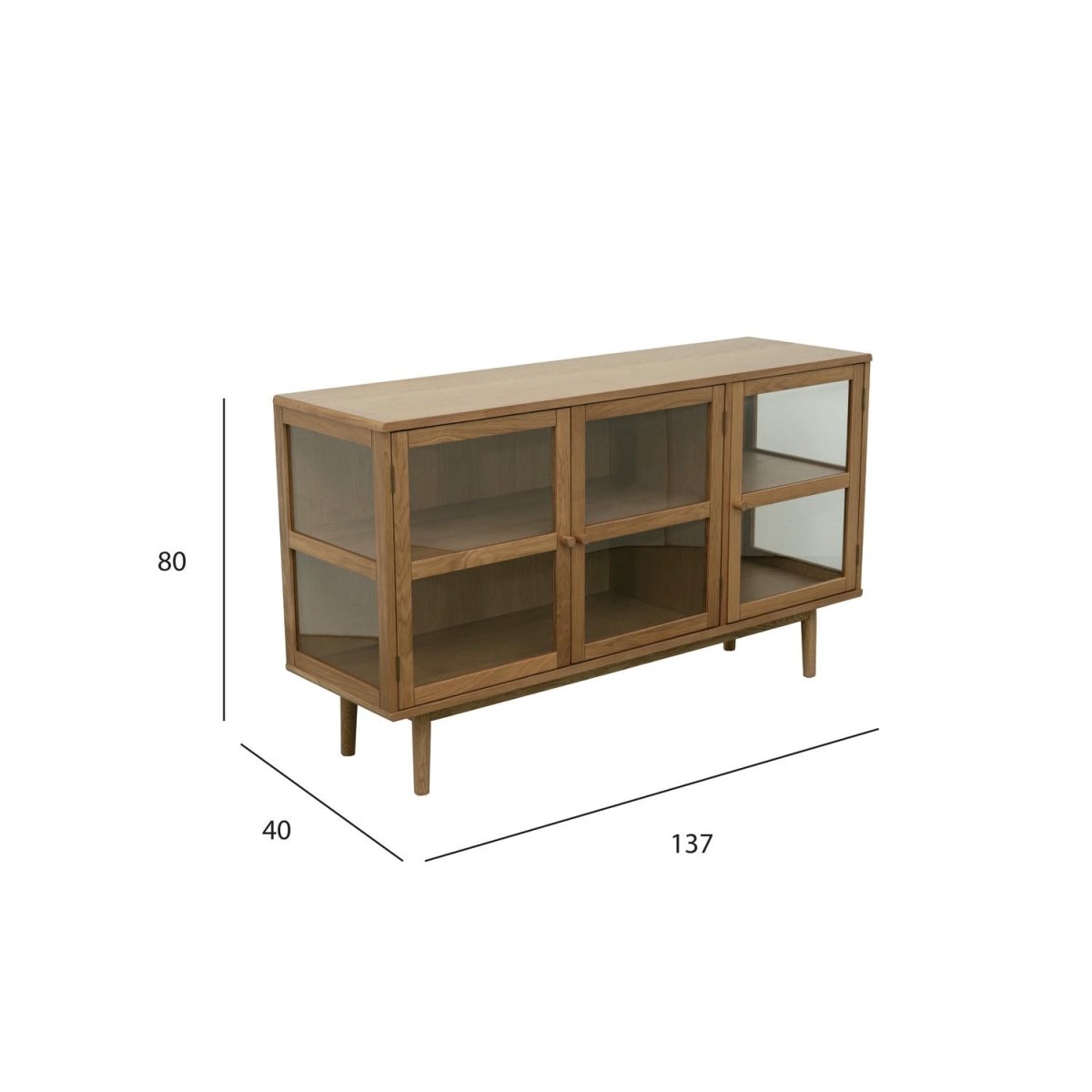 Sideboard mit 3 Glastüren - 137 cm breit - Wildeiche