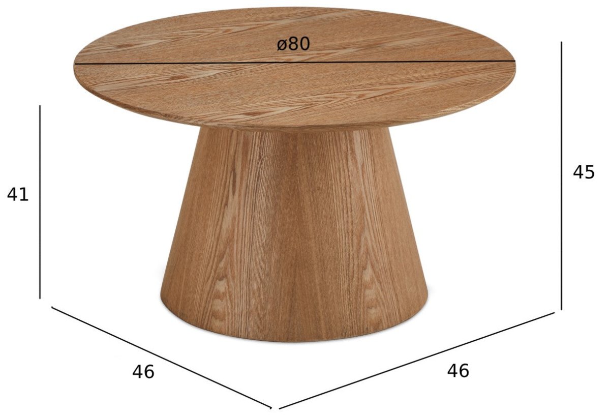 Couchtisch Rund ø80 cm - Wildeiche Natur mit Säulenfuß