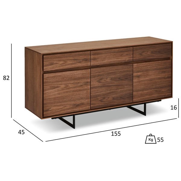 Sideboard mit 3 Türen - 155 cm breit - Amerikanische Walnuss