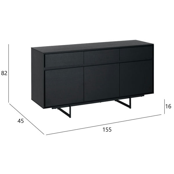 Sideboard mit 3 Türen - 155 cm breit - Schwarz