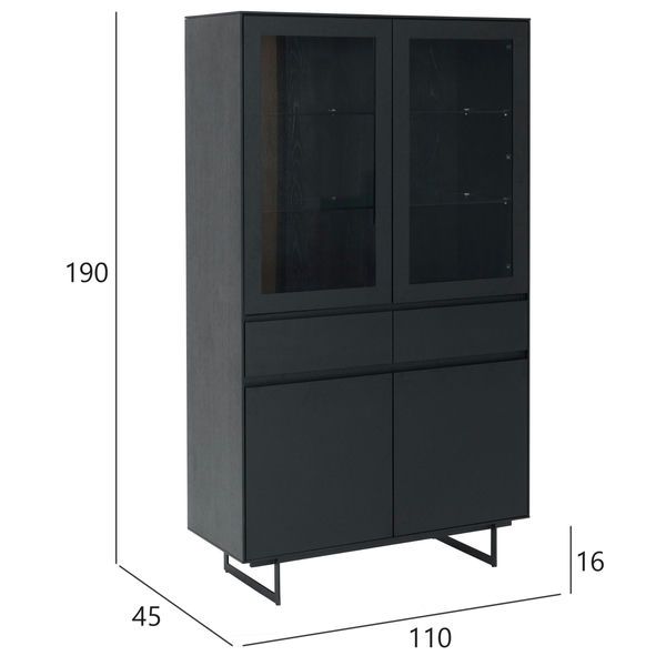 Vitrine mit LED-Beleuchtung - 110 cm breit - Schwarz