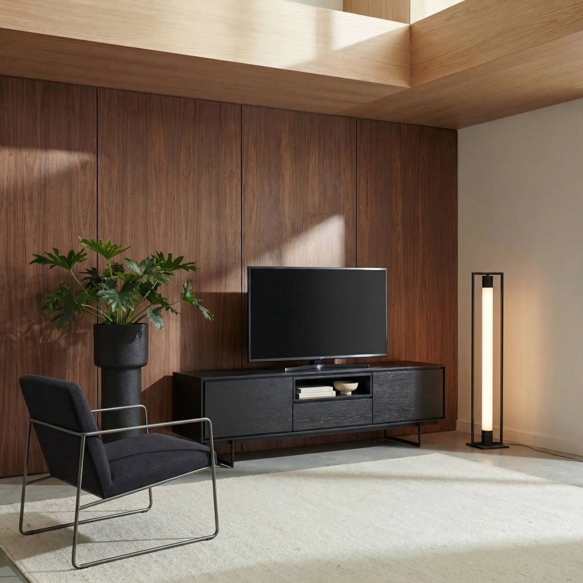 TV-Tisch mit 2 Türen - 160 cm breit - Schwarz